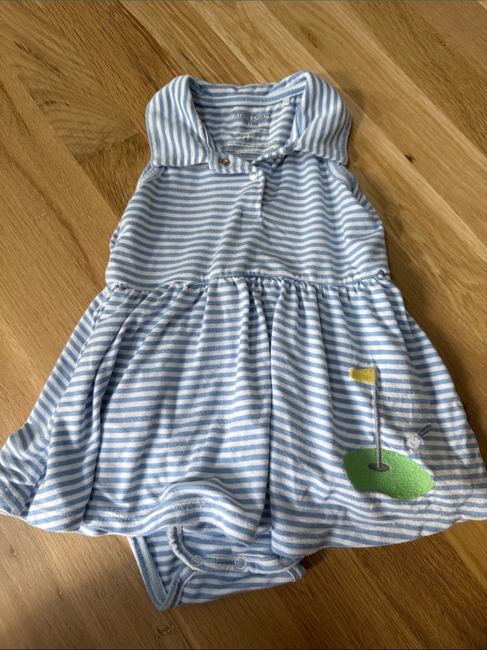 Angel Dear Blue and White Striped Infant Polo Bodysuit
